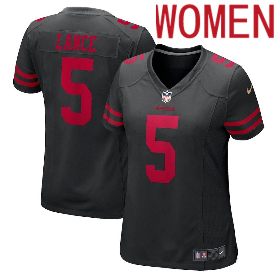 Women San Francisco 49ers #5 Trey Lance Nike Black Game Player NFL Jersey->women nfl jersey->Women Jersey